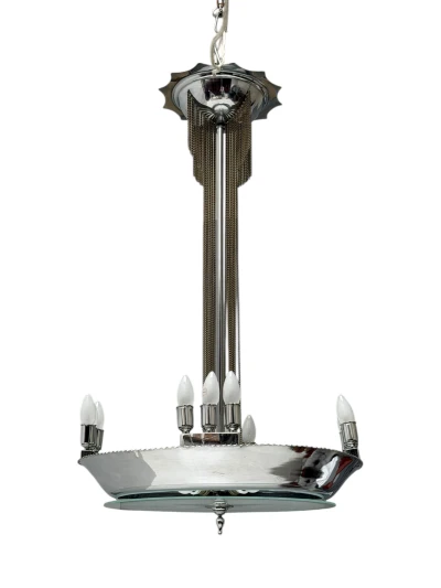 Art Deco Chandelier, Chrome & Glass, Dutch Design, 1930s
